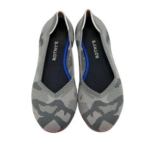 Rothys The Flat Grey Camo Rounded Toe Ballet Women's Size 8.5 Sustainable Eco
